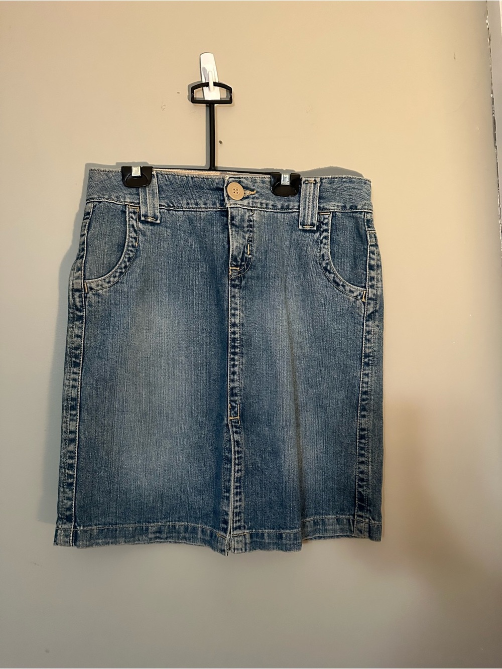 Hydraulic Medium Wash Blue Denim Midi Skirt